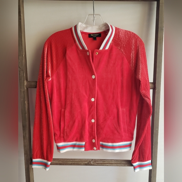 Juicy Couture Velour Track Jacket Black Label Size XS Red Y2K - Picture 1 of 9
